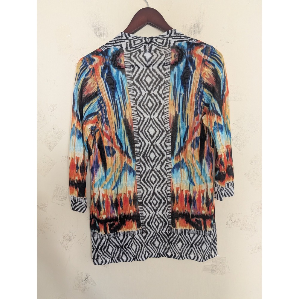 Chicos Aztec Print Open Front Cardigan Lightweight Multi Color Size 0 Small - Picture 5 of 5